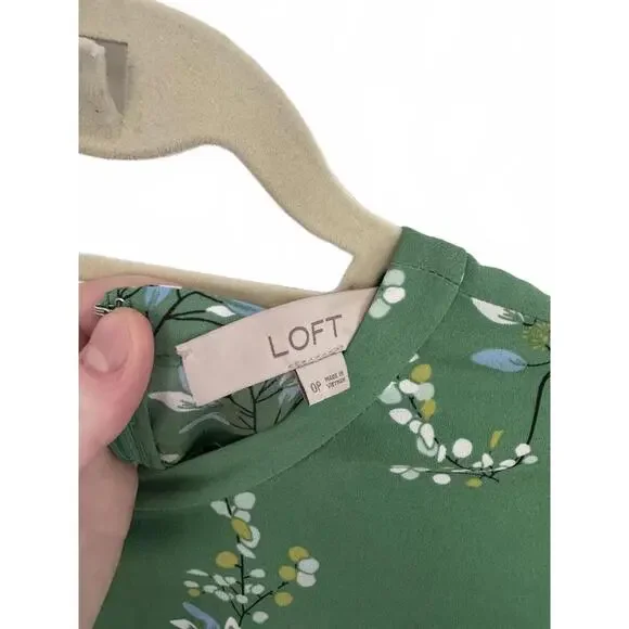 LOFT Women's Green Flower Branch Flare Dress - Picture 4 of 5